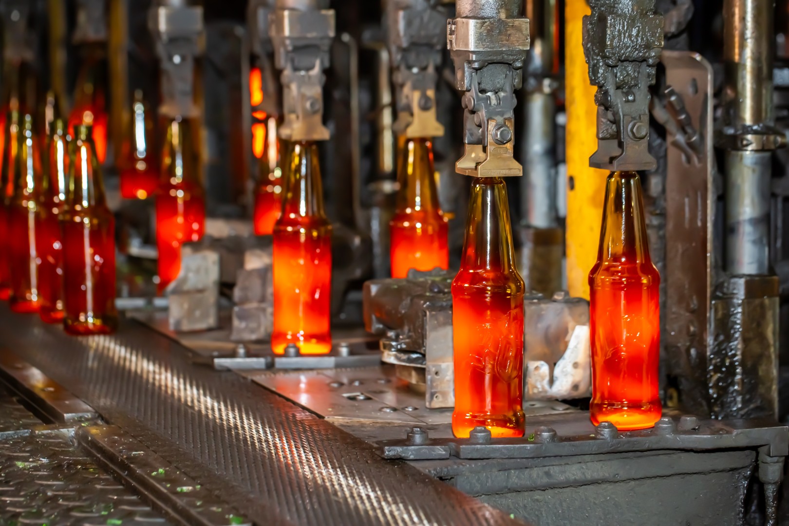 Glass bottles in production