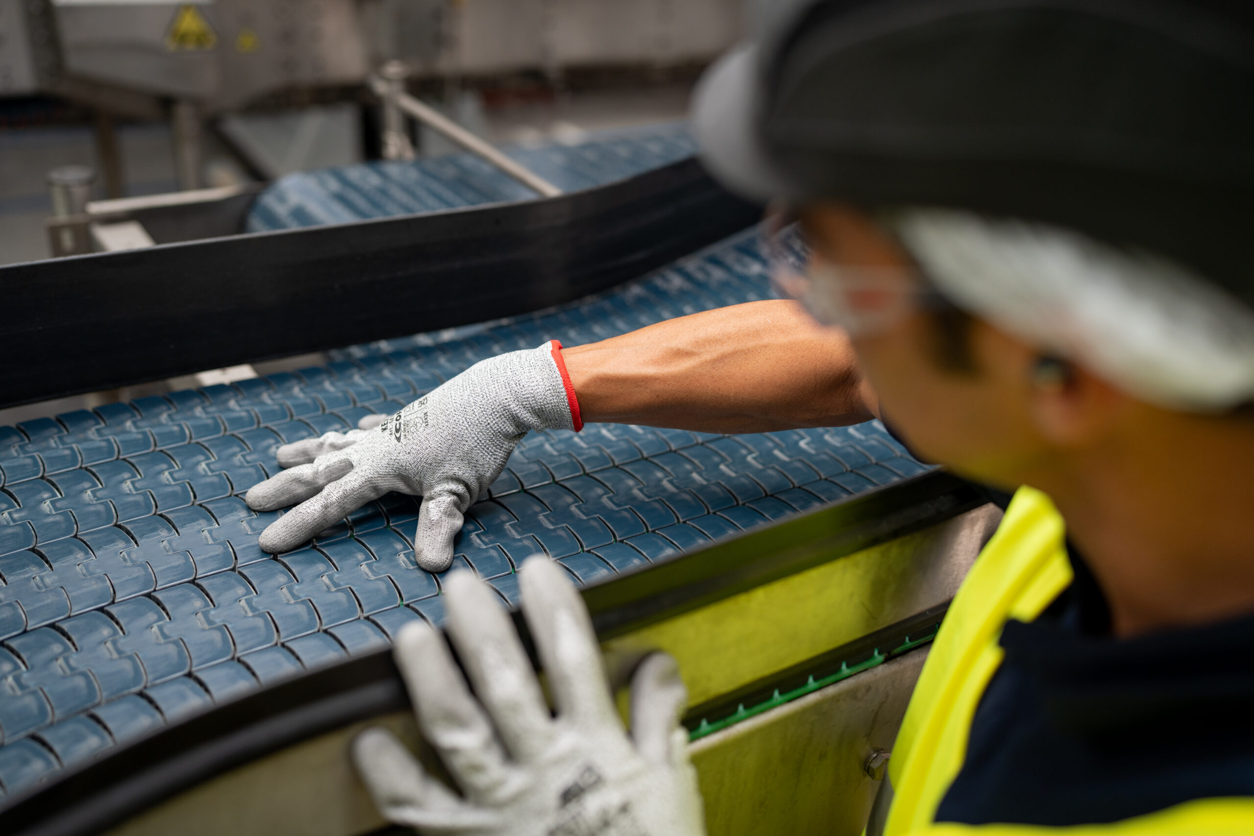 Engineer performing inspection on conveyor line